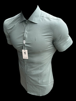 Father Sons Muscle Fit Advanced Stretch Khaki Short Sleeve with Cutaway Collar - FS1204