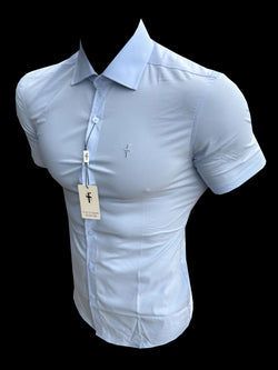 Father Sons Muscle Fit Advanced Stretch Powder Blue Short Sleeve with Cutaway Collar  - FS1162