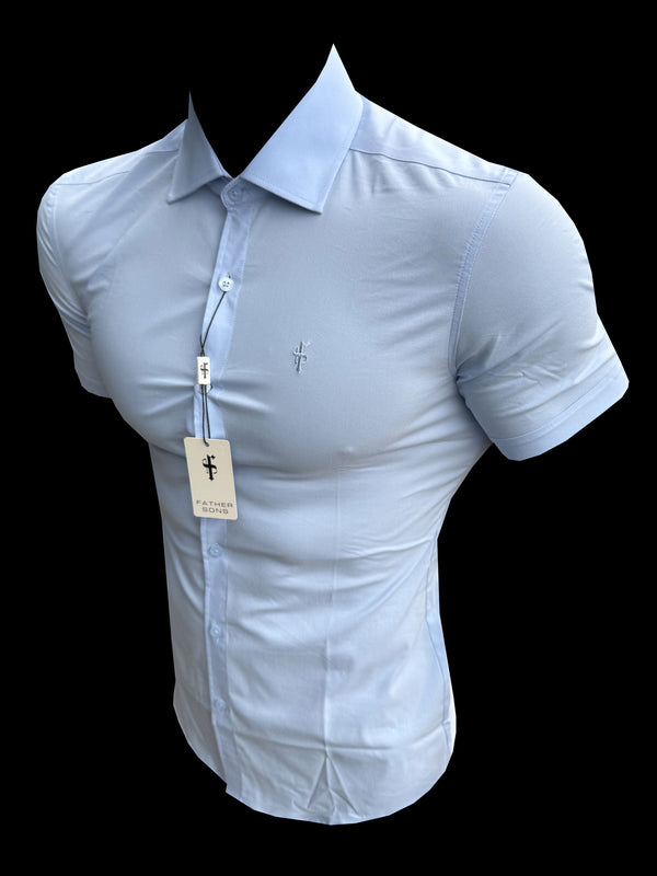 Father Sons Muscle Fit Advanced Stretch Powder Blue Short Sleeve with Cutaway Collar  - FS1162