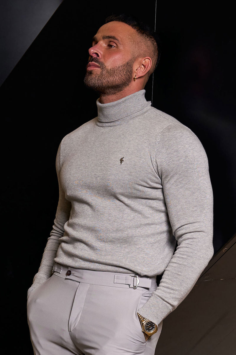 FS Light Grey Roll Neck Knitted Jumper With FS Branding - FSN208