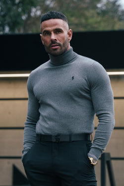 FS Charcoal Roll Neck Knitted Jumper With FS Branding - FSN207