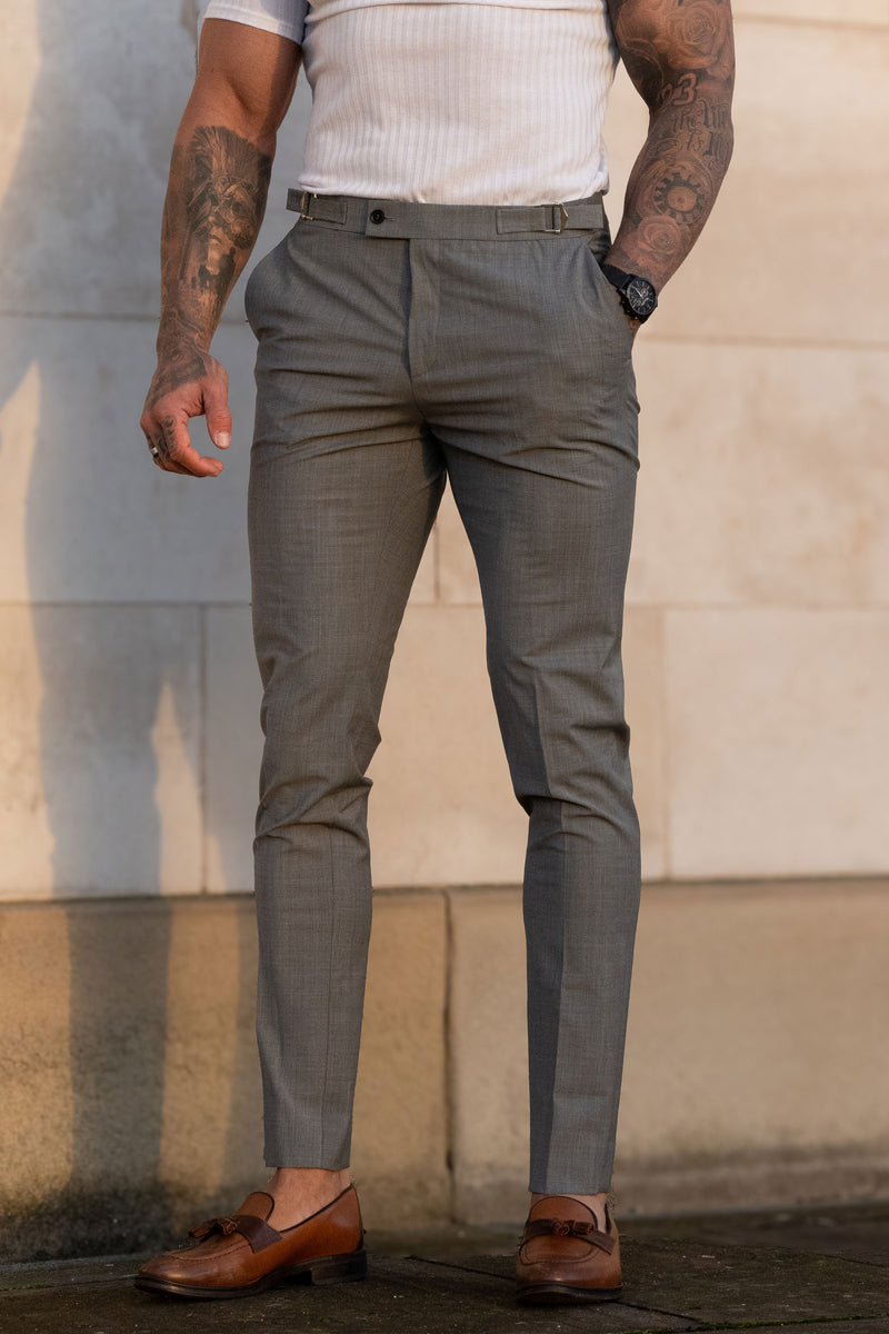 Father Sons Slim Formal Grey Marl Stretch Trousers with Side Adjusters - FST021