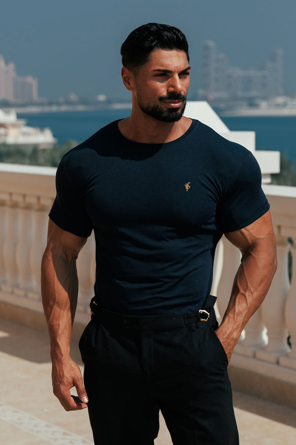 Father Sons Navy / Gold Bamboo Crew T Shirt - FSH1437