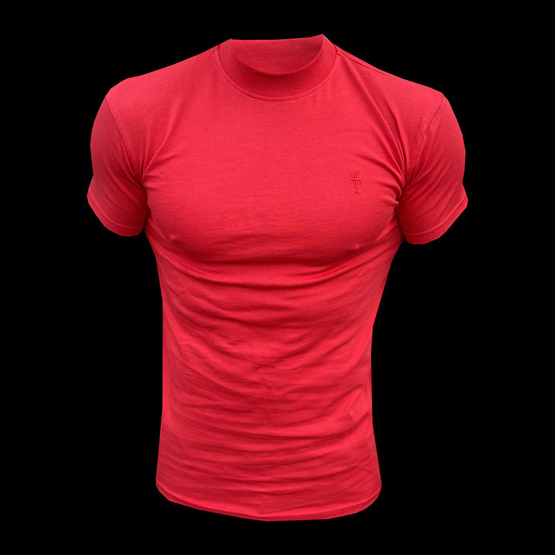 FS Ribbed High Neck Crew Short Sleeve Red - FSH1138