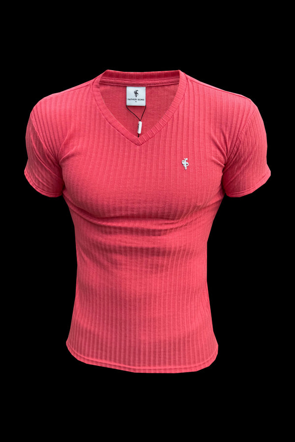 Father Sons Super Slim Coral / Silver V Neck Ribbed Crew - FSH1365