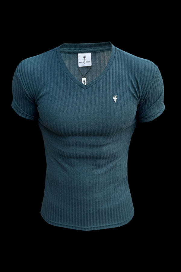 Father Sons Super Slim Forest Green / Silver V Neck Ribbed Crew - FSH1368