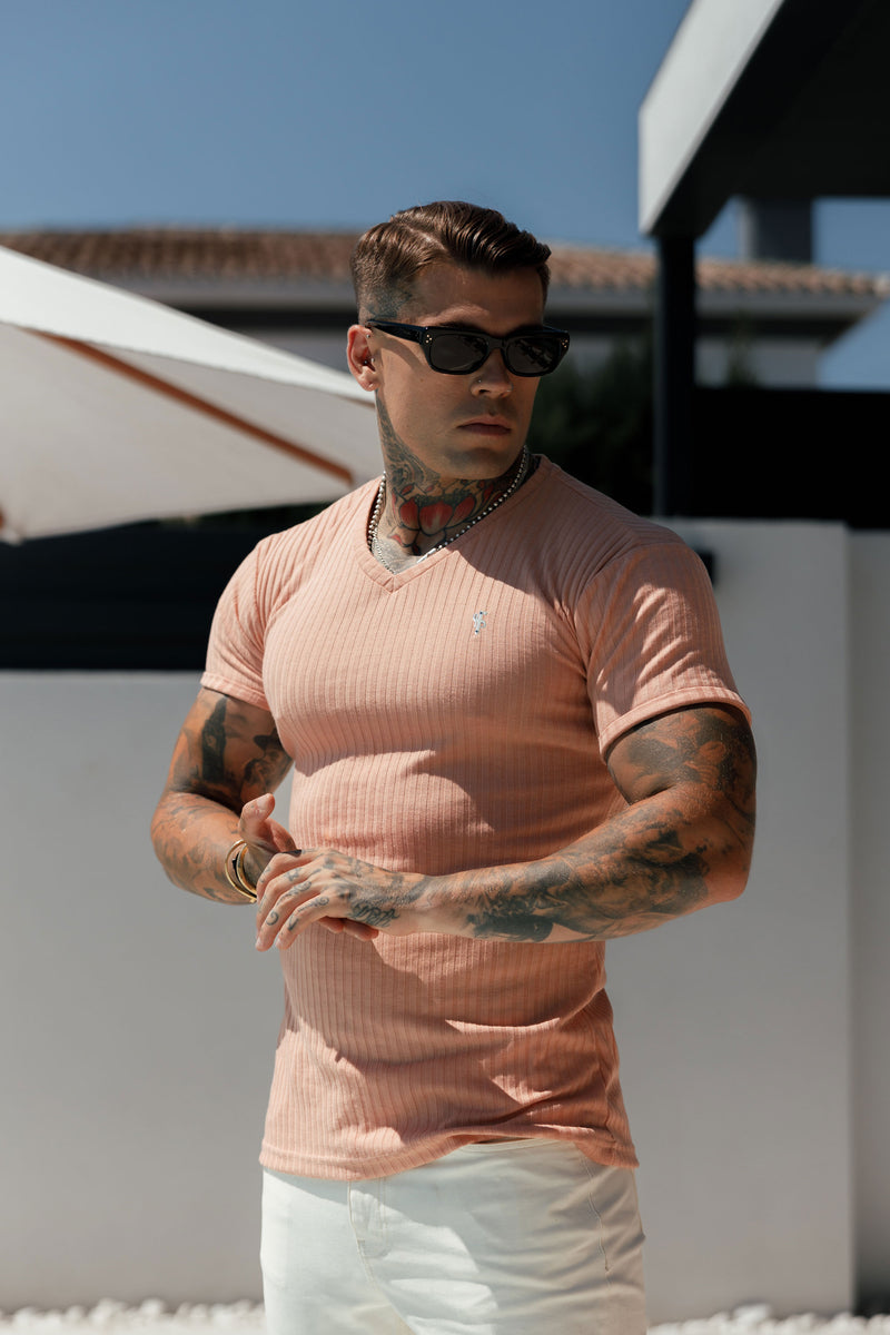 Father Sons Classic Peach / Silver V Neck Ribbed Crew - FSH1129