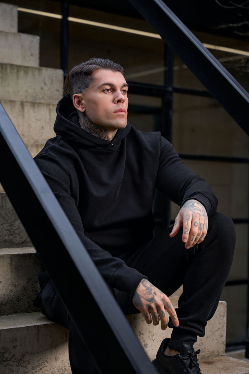 FS Black Oversized Hoodie With Functional FS Stud - FSR001