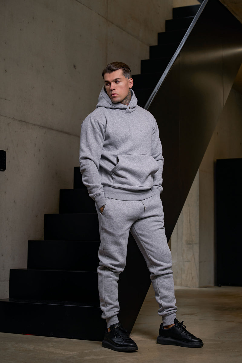 FS Light Marl Grey Oversized Hoodie With Functional FS Stud - FSR003