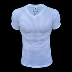 Father Sons Classic White / Gold V Neck Ribbed Crew - FSH1125