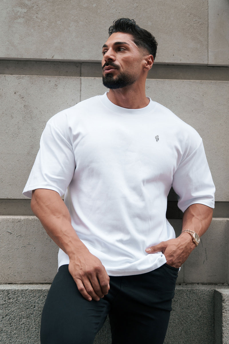 Father Sons Classic White / Silver Oversized Crew T Shirt - FSH1423