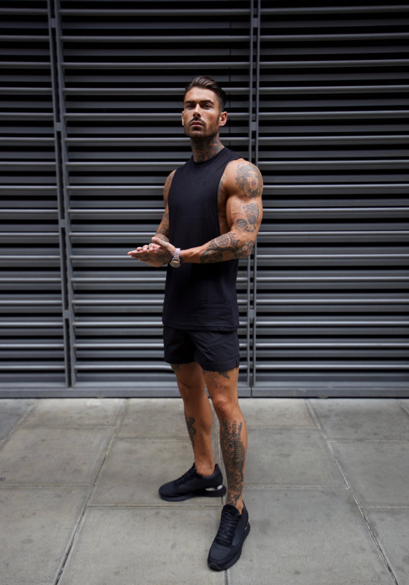 Father Sons Classic Bamboo Dropped Armhole Black Vest - FSH818 (PRE ORDER 24TH MAY)