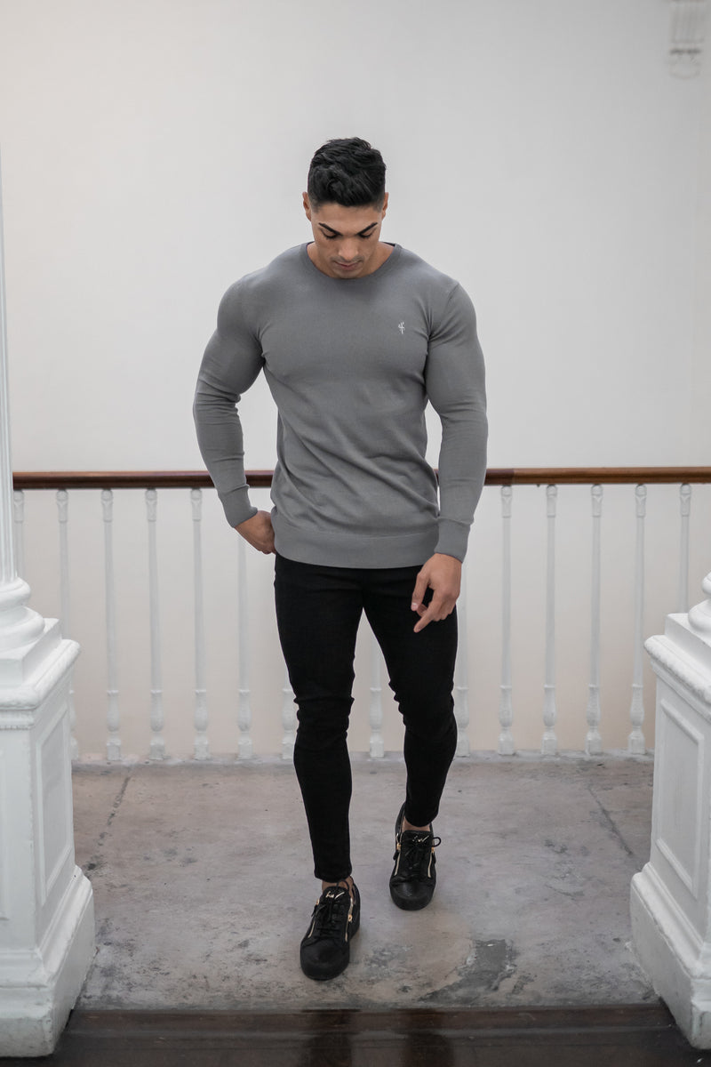 Father Sons Classic Charcoal Grey Crew Knitted Jumper (Charcoal Emblem) - FSH366