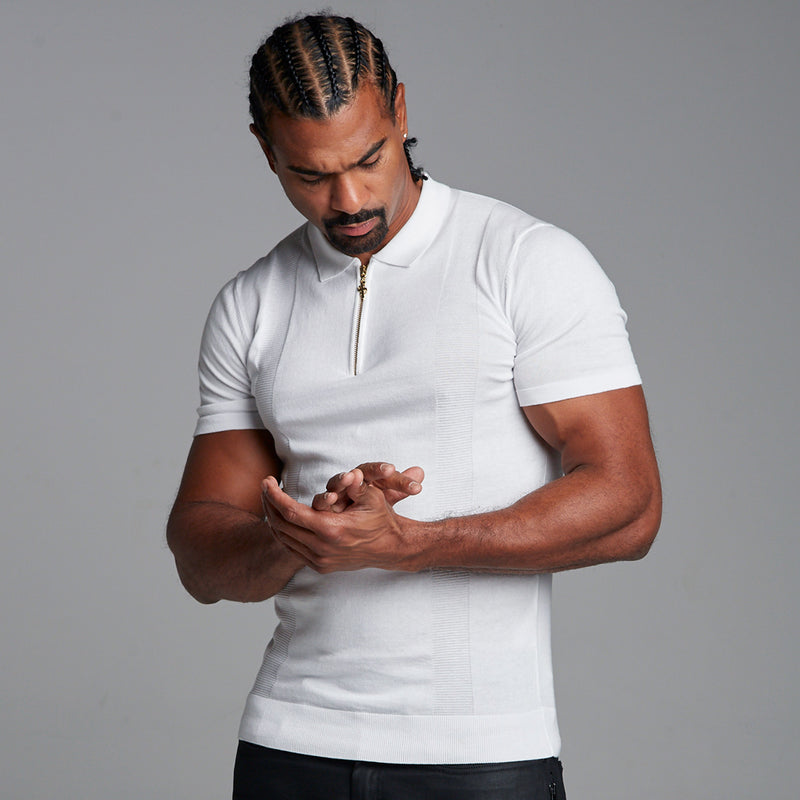 Father Sons Classic White and Gold Zip Knitted Short Sleeve Polo Shirt - FSH175