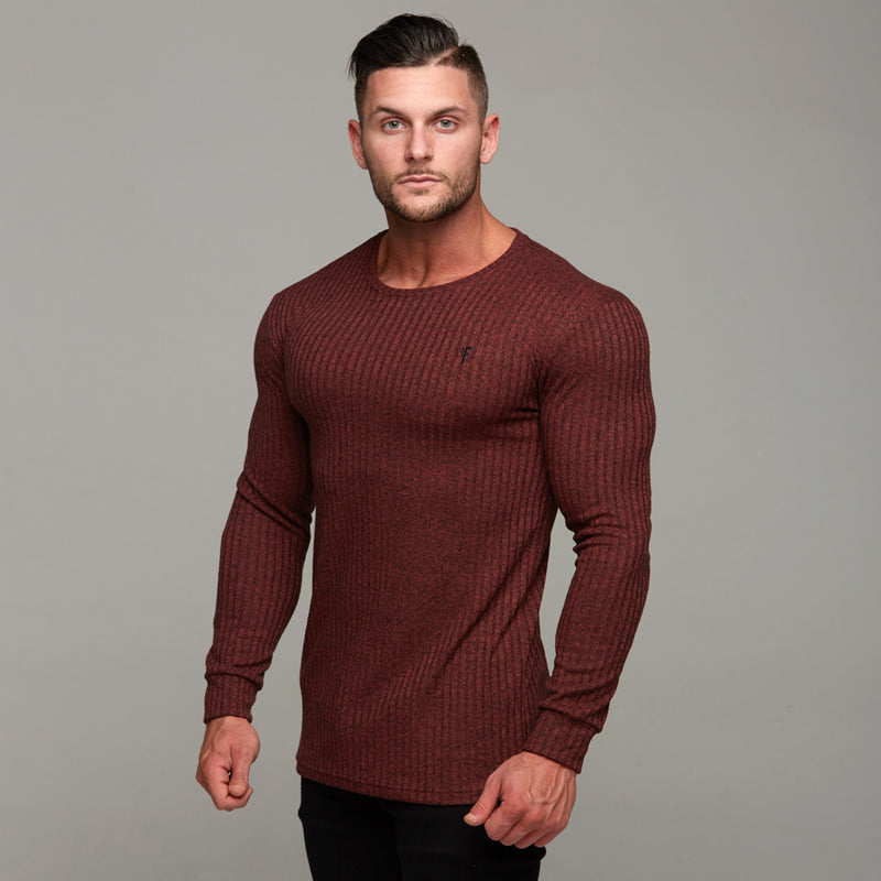 Father Sons Classic Burgundy Ribbed Knit Super Slim Crew - FSH113