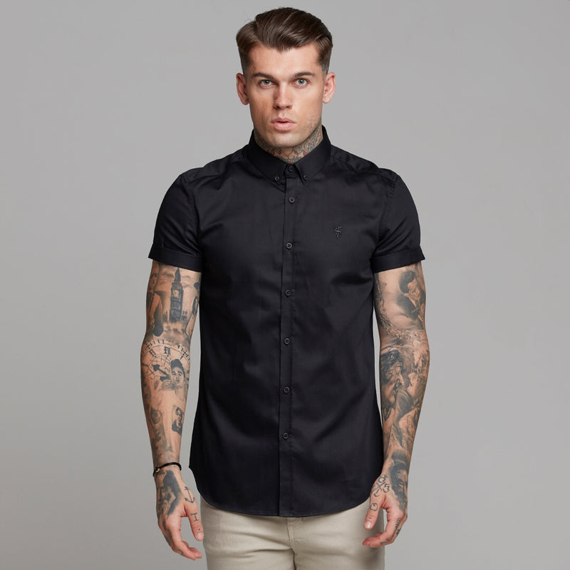 Father Sons Classic Black Luxe Egyptian Cotton Button Down Short Sleeve - FS492