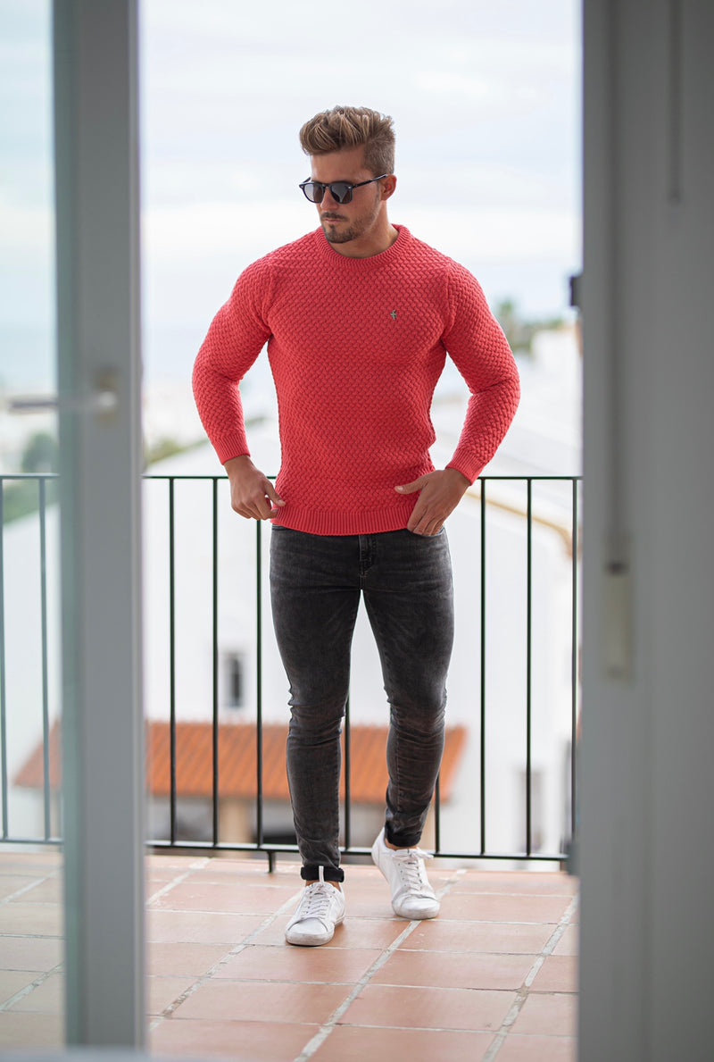 Father Sons Coral Knitted Weave Super Slim Jumper With Metal Decal - FSJ021