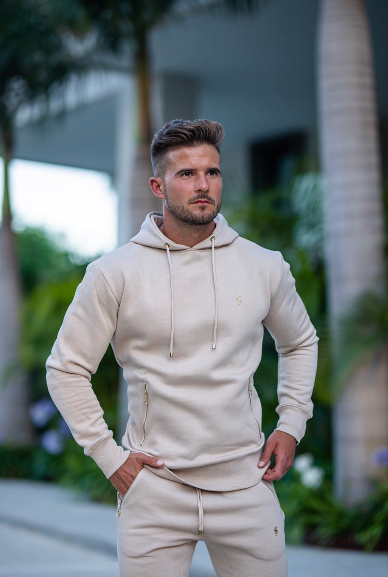 Father Sons Beige & Gold Overhead Hoodie Top with Zipped Pockets - FSH483