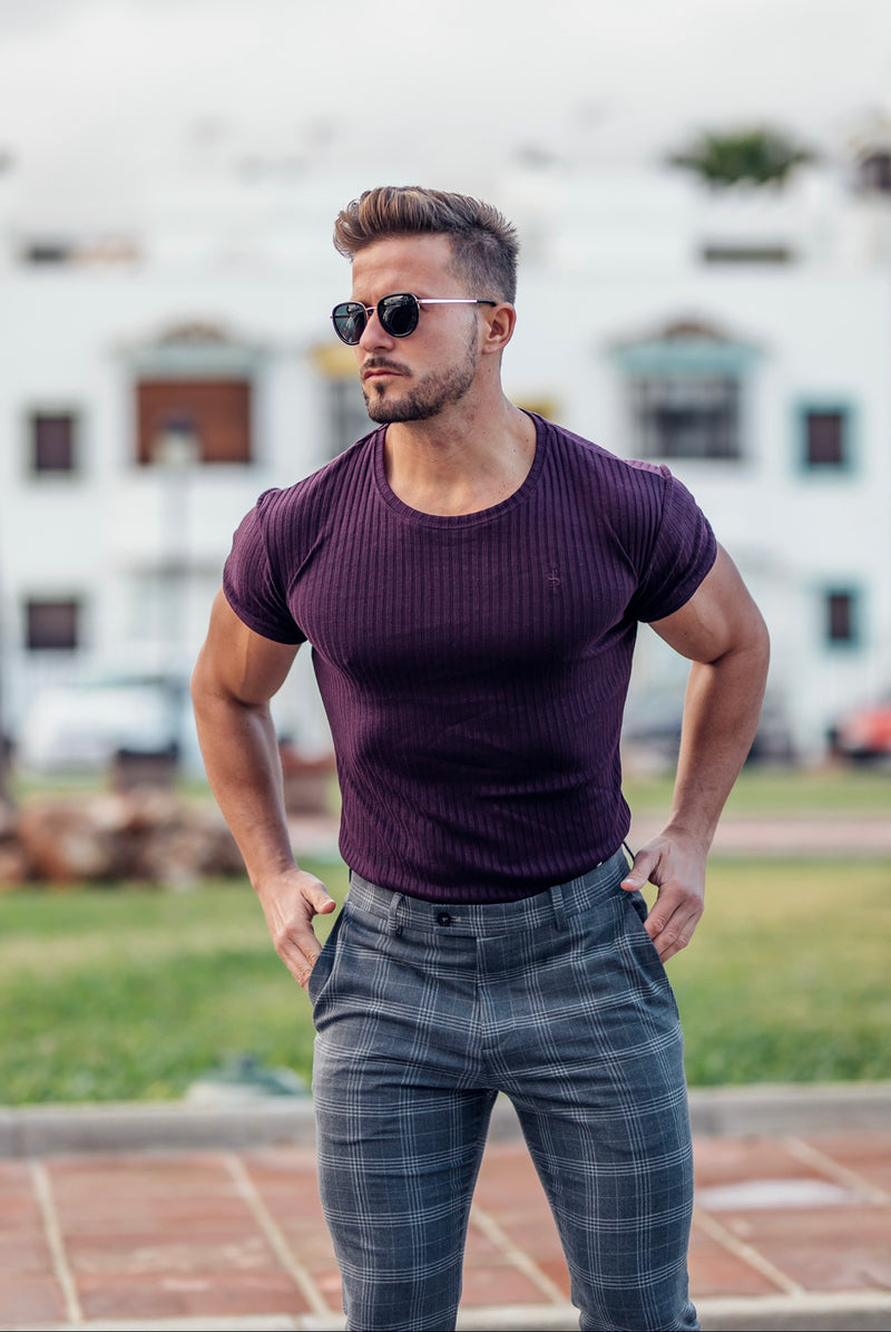 Father Sons Classic Plum Ribbed Knit Super Slim Short Sleeve Crew - FSH616