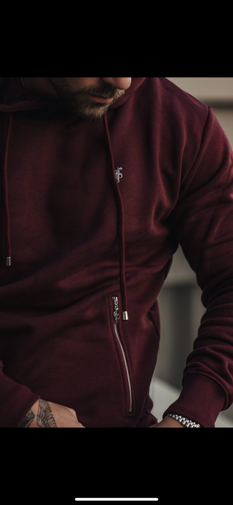 Father Sons Burgundy / Silver Overhead Hoodie Top with Zipped Pockets - FSH797