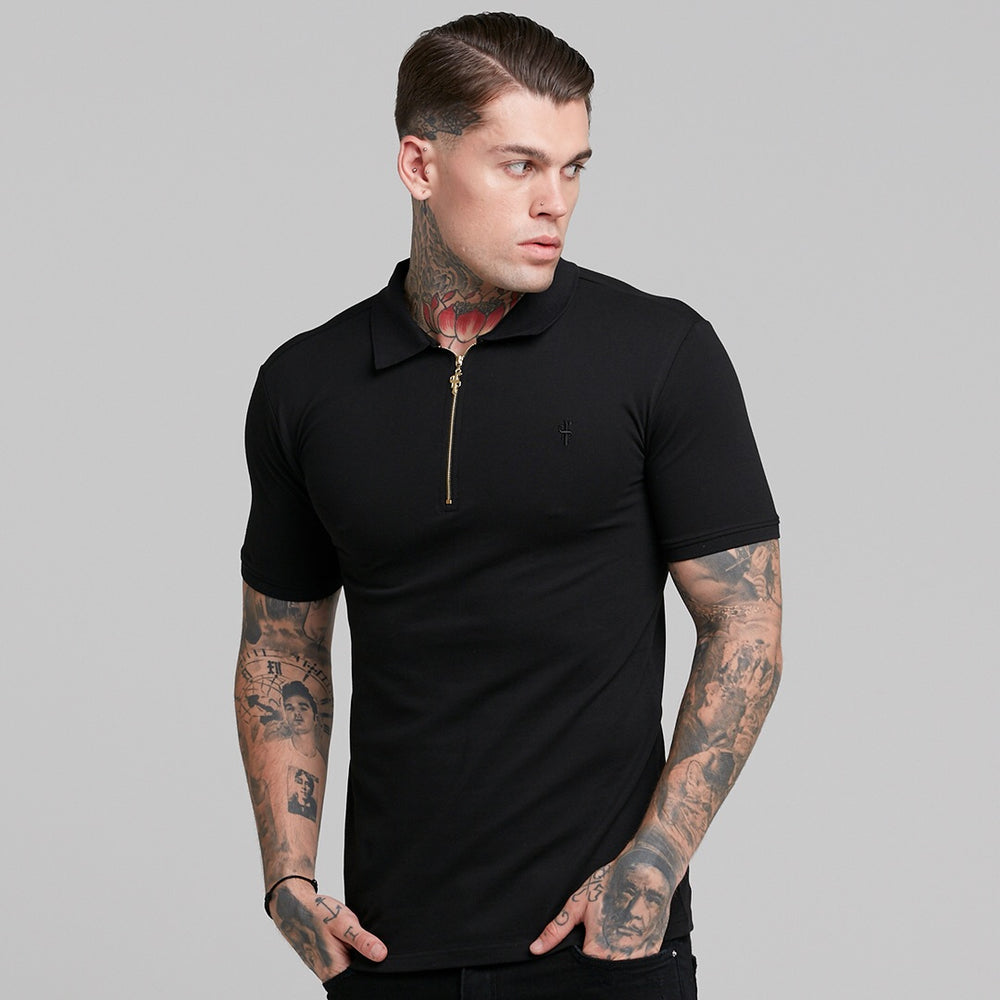 Father Sons Classic Black Polo Shirt with Tonal Button and