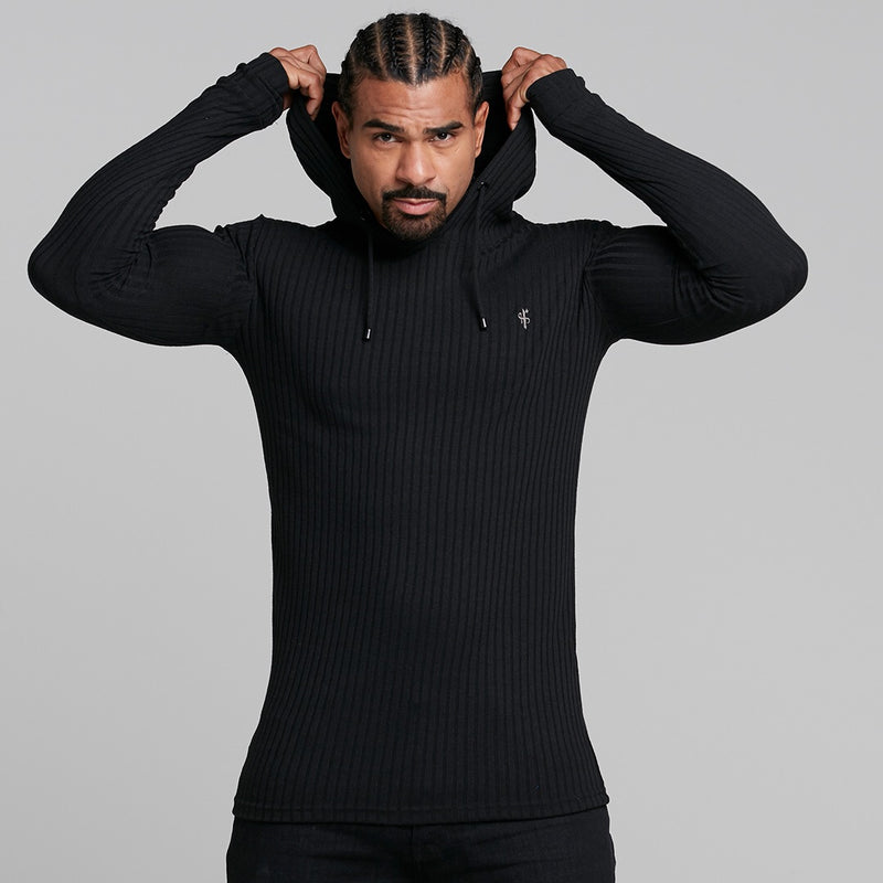 Father Sons Classic Black Ribbed Knit Hoodie Jumper - FSH218