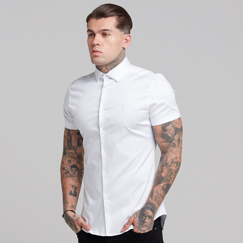 Father Sons Slim Sateen Classic White with White Embroidery - FS395