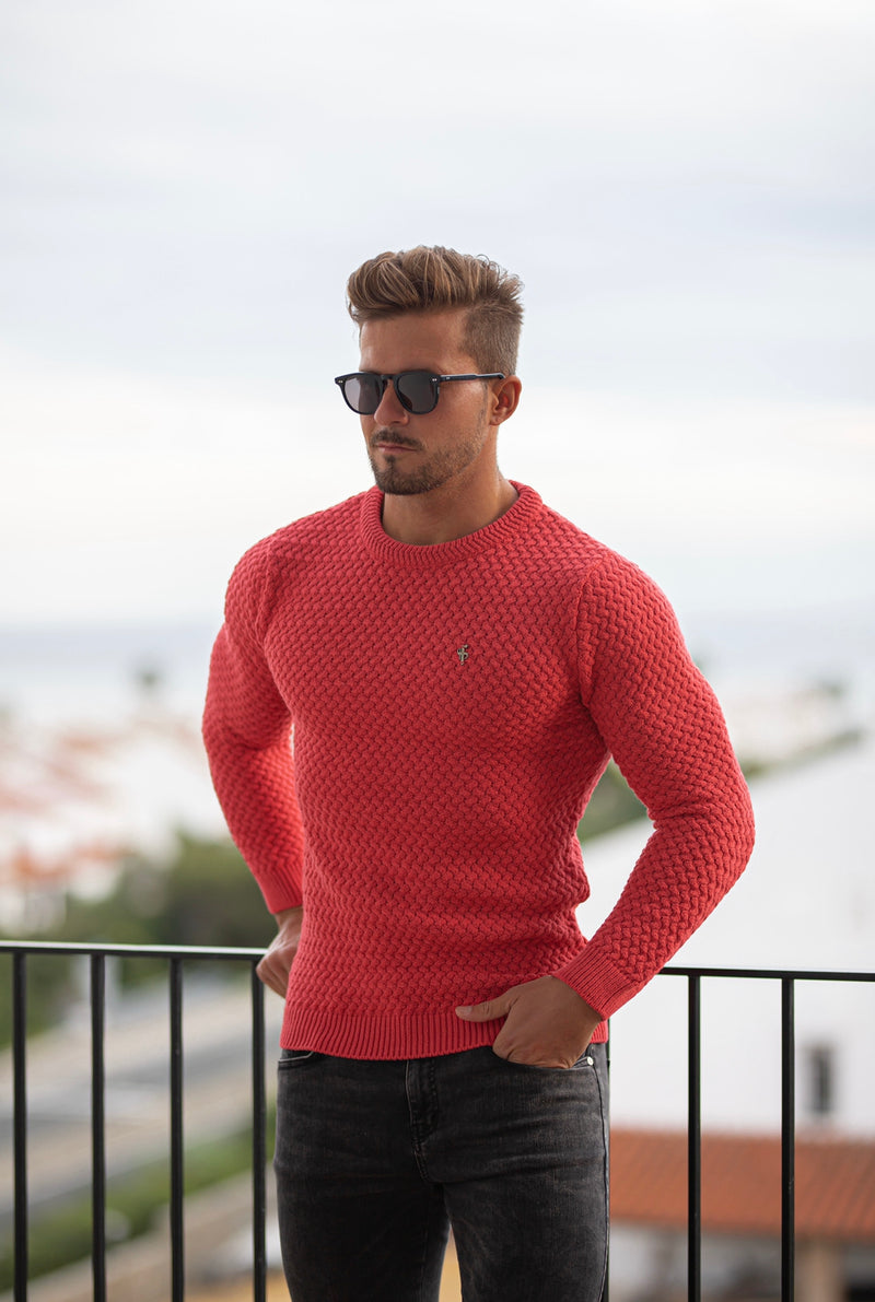 Father Sons Coral Knitted Weave Super Slim Jumper With Metal Decal - FSJ021