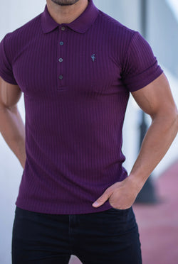 Father Sons Classic Plum Ribbed Polo Shirt Short Sleeve with Black Metal Emblem Decal & Buttons- FSH585