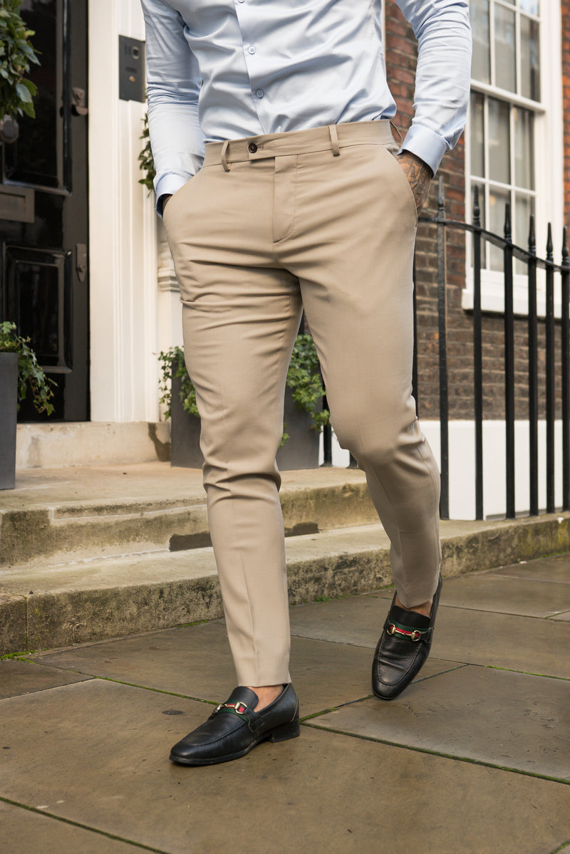Father Sons Slim Formal Beige Stretch Trousers - FST003