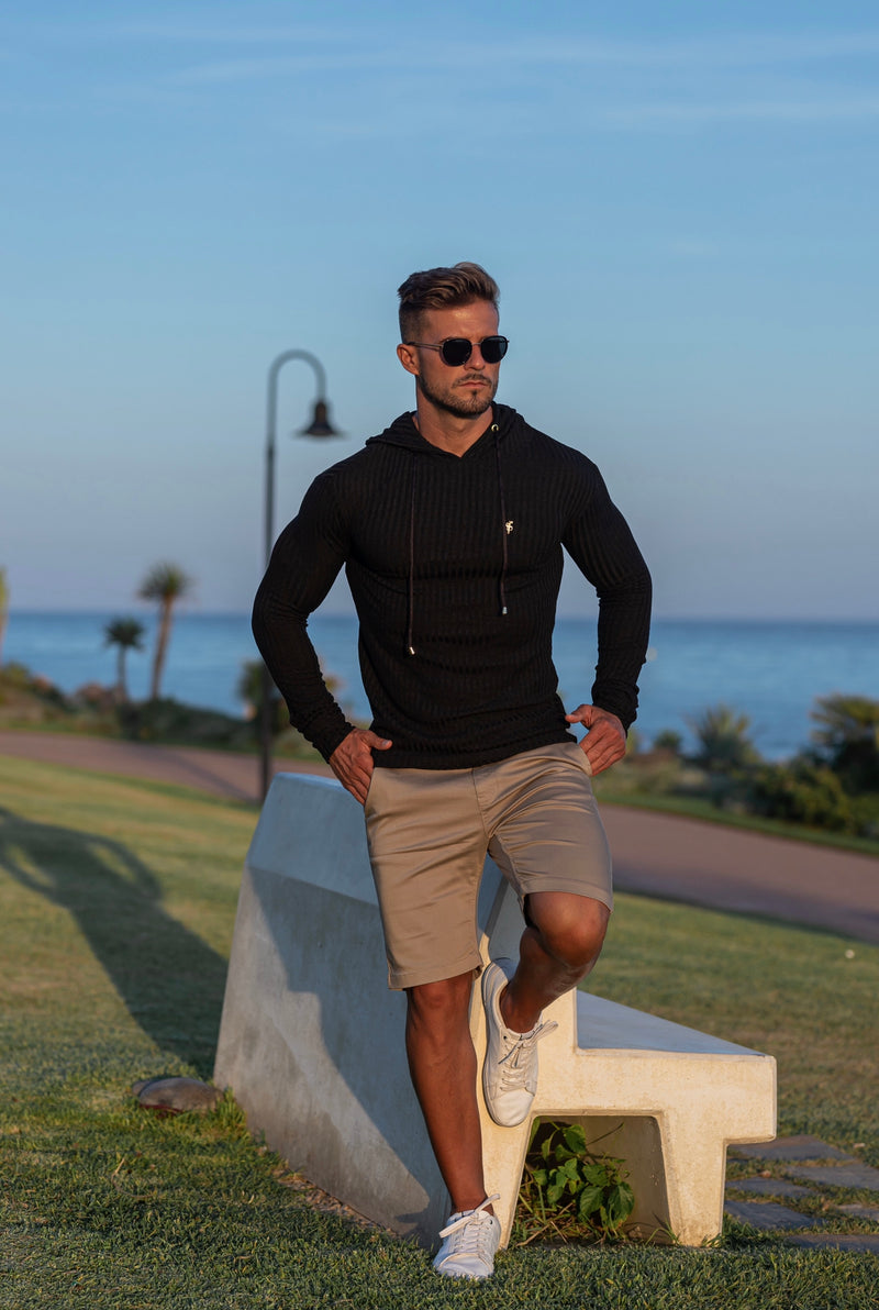 Father Sons Classic Black / Gold Ribbed Knit Hoodie Jumper - FSH511